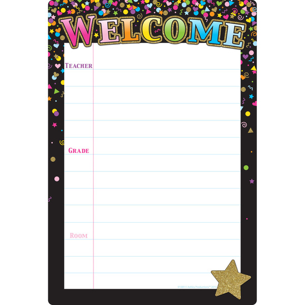 Ashley Productions Smart Poly Chart Black Confetti Welcome, 13in x 19in 91089